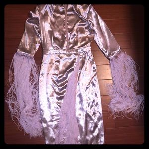 'Finola' Blush Satin Fringed Wrap Gown